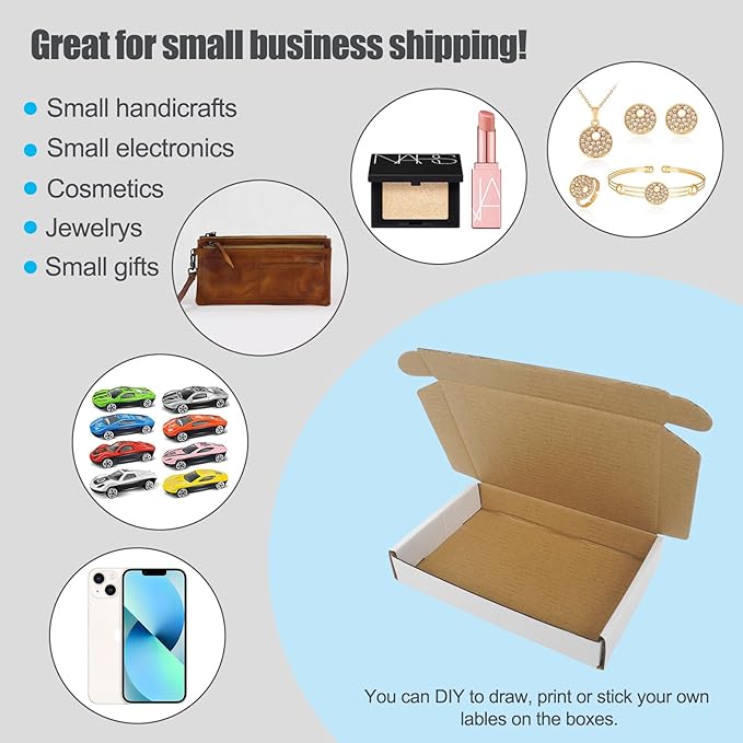 6x4x1 Boxes for Shpping Mailing, 25 Pack Small White Mailer Box Flat Corrugated Cardboard Packaging Gift Boxes Bulk Cheap Literature Mailers for Small Business