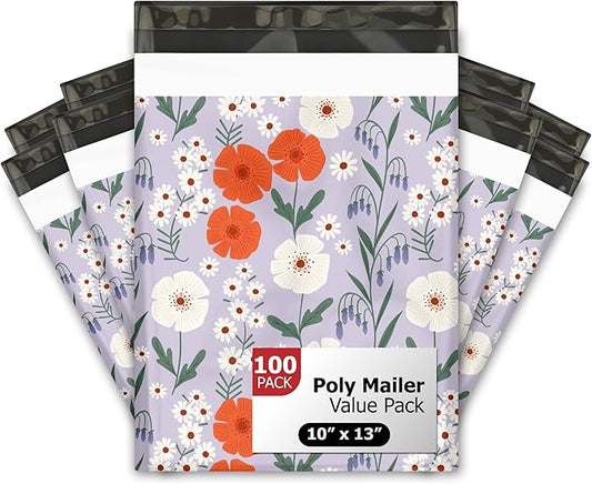10x13 (100) Floral Fields Summer Designer Poly Mailers Waterproof Self Sealing Tear Resistant Polymailers Shipping Envelopes Premium Printed Bags For Small Businesses