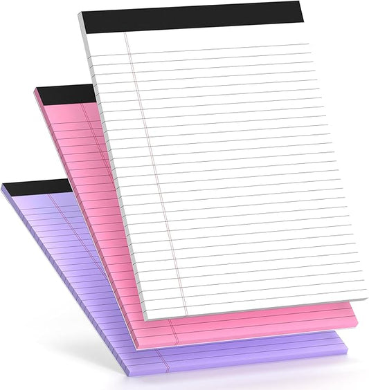 3 Pack Legal Pads 8.5 x 11 Note Pads Colored Paper Wide Ruled Lined Paper with Micro-Perforated Writing Notebook 30 Sheets per Pad (90 Total Pages) Notepad for To-do List School & Office Supplies