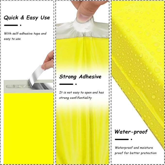 Yellow Poly Mailers 10x13 Inch 100 Pcs, Strong Adhesive Shipping Bags for Clothing, Self-Sealing and Waterproof Mailing Envelopes, Privacy Protected Mailer Bags for Small Business