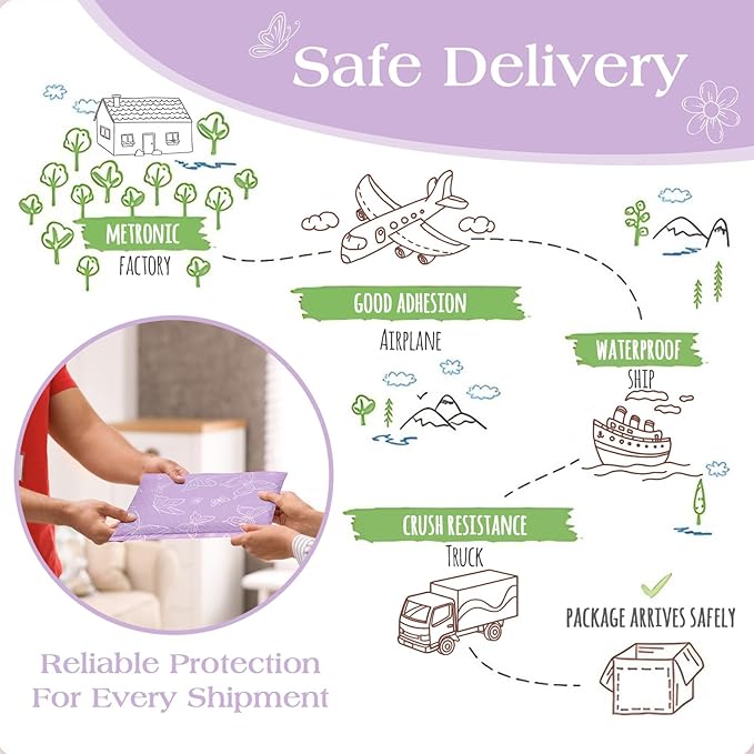Metronic Bubble Mailers 6x10" 50 Pack Usable Size 6x9,Waterproof Mailing Padded Envelopes for Small Business,Cushioning Bubble Wrap Mailer Bags,Shipping Envelopes for Gift,Small Items Purple Butterfly