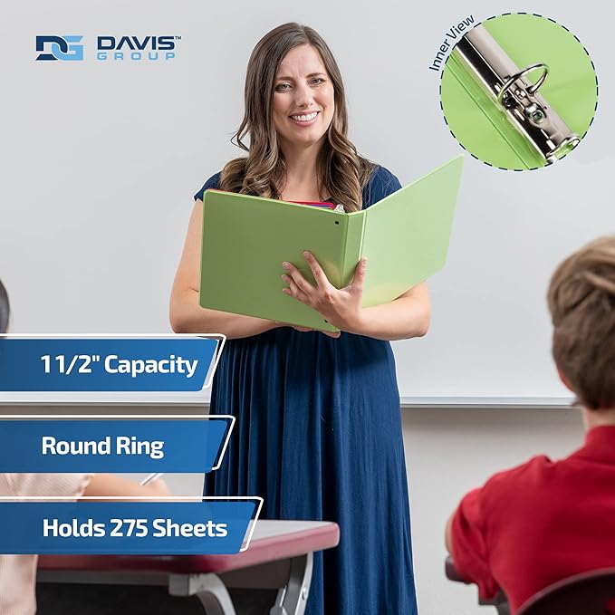 Easyview Premium 1.5-Inch Binders with Clear-View Covers, 3-Ring Binders for School, Office, or Home, Colored Binder Notebooks, Pack of 4, Round Ring, Fashion Colors