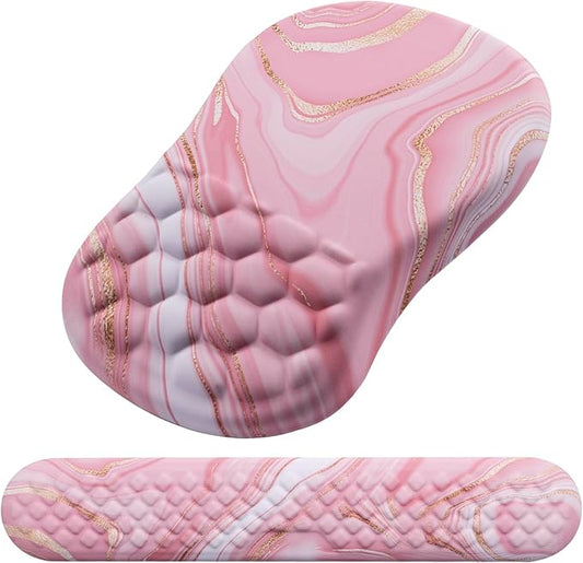 Mouse Pad Wrist Support, Laokiiy 2 in1 Keyboard Wrist Rest+ Ergonomic Mouse Pad, Non-Slip Wrist Rest for Computer Keyboard, Made Easy Typing & Relieve Wrist Pain(Rose Gold Pink Marble)