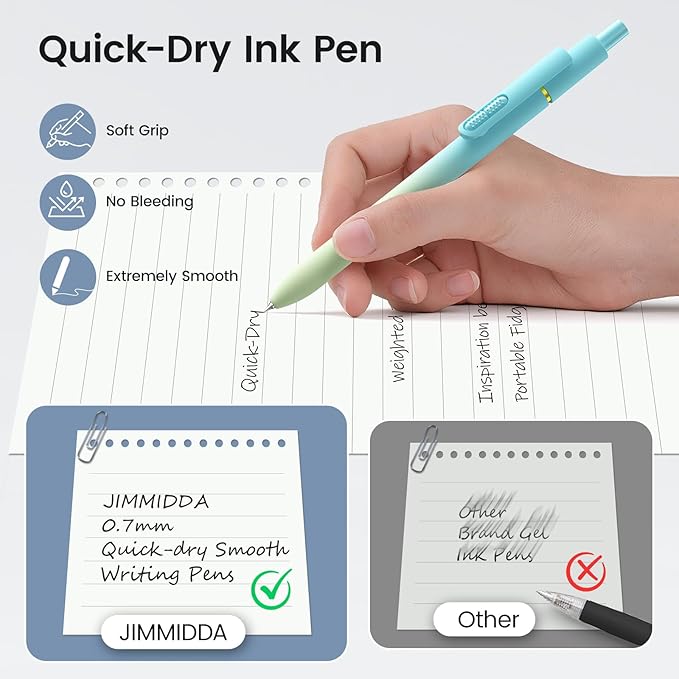 8Pcs Black Gel Pens - 0.7mm Medium Point Black Ink Pens | Smooth Writing - Quick Drying Retractable Pen for Men Women (Gradient - 8Pack)