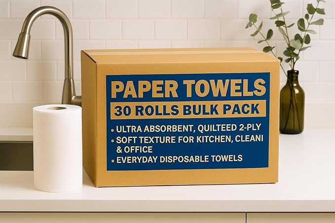Paper Towels – 30 Rolls Bulk Pack (70 Sheets/Roll) – Ultra Absorbent, Quilted 2-Ply – Soft Texture for Kitchen, Cleaning & Office – Everyday Disposable Towels- MADE IN USA