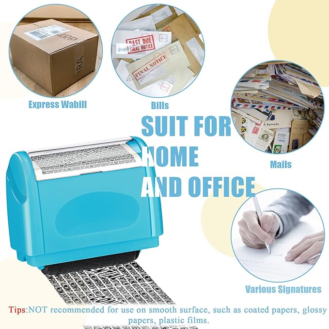 Nezyo 2 Pack Identity Protection Roller Stamp Identity Theft, Confidential, Privacy Roller Stamp Information Blocker and 4 Pack Refill Ink for ID Account Data Address Security(Blue)