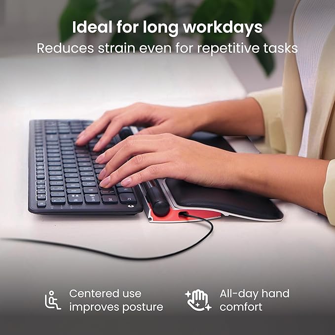 Contour RollerMouse Red Ergonomic Mouse for Shoulder Forearm Wrist Strain Relief for RSI Carpal Tunnel Centered Rollerbar 6 Customizable Buttons 10 Speed Settings Mac/PC Compatible - Wired - Plus