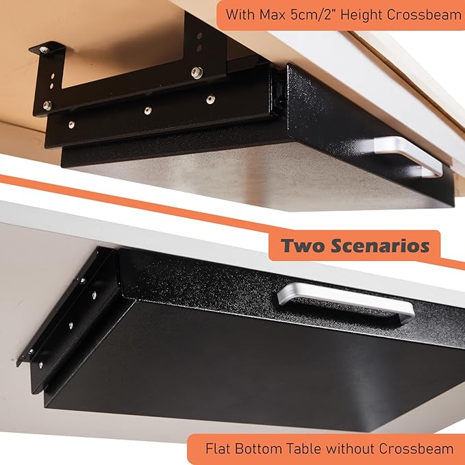 Under Desk Drawer Organizer 21" Black Upgraded with Adjustable Brackets, Sliding Pull-Out Under Table Pencil Drawer, Office Standing Desk Attachment for Workbench
