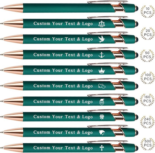 Custom Pens Personalized Bulk with Multiple Colors,Double-Sided Customized Pens with Text,Logo & Stylus,Fine Point Smooth Writing Engraved Mental,Ideal for Business Promotions,Students,Christian