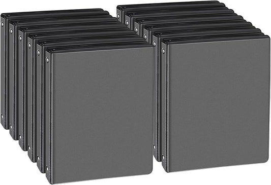 0.5-inch Round Ring Binder, Durable 1/2'' 3 Ring Binder Fit Letter Size Paper, Presentation View Binders, Black,12-Pack
