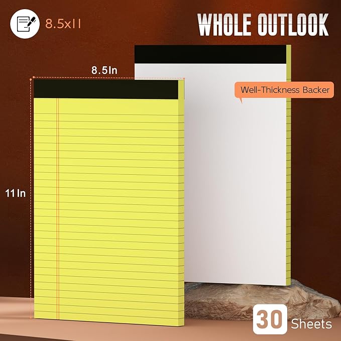 Yellow Legal Pads 8.5 x 11 Note Pads, 3 Pack Colored Notepads 8.5 x 11 Wide Ruled Writing Paper Pads, Perforated Legal Note Pads 30 Sheets Per Lined Paper 8.5 x 11 Notepad for Taking Notes, Reminders