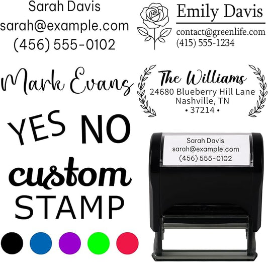 Custom Stamp - Personalized Self-Inking Stamp for Office, Teacher, Address & Business Label Stamper - 5 Sizes - 5 Ink Color Options - Up to 5 Lines of Customized Text (Custom)
