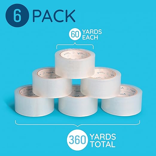 Blue Summit Supplies Heavy Duty Packaging Tape, Clear Packing Tape Designed for Moving Boxes, Shipping, Office, and Storage, Commercial Grade 2.7mil Thickness, 60 Yards Length, 360 Total Yards