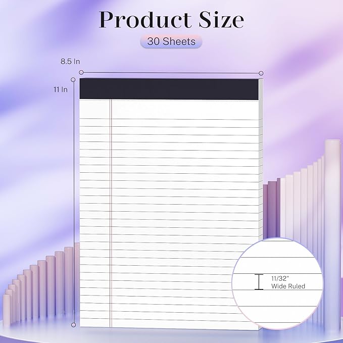 3 Pack Legal Pads 8.5 x 11 Note Pads Colored Paper Wide Ruled Lined Paper with Micro-Perforated Writing Notebook 30 Sheets per Pad (90 Total Pages) Notepad for To-do List School & Office Supplies
