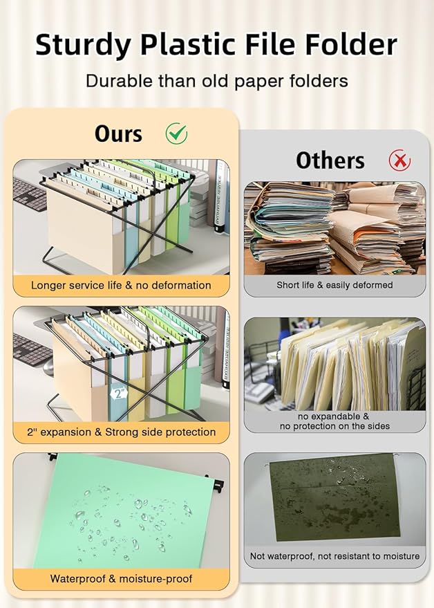 Extra Capacity Plastic Hanging File Folders,12 Pack Reinforced Hang Folder,Heavy Duty 2 Inch Expansion,Filing Cabinet Folders Letter Size for Bulk Files/Medical Charts (Morandi Colors)