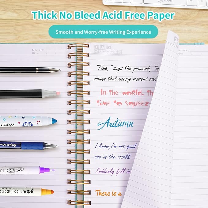 Spiral Notebook, 365 Page Hardcover College Ruled Notebook, 8.5" x 11", Large Leather Notebook Journal for Men Women, A4 Notebooks for Work School Notes, Journals for Writing, 24pcs Index Tabs, Teal