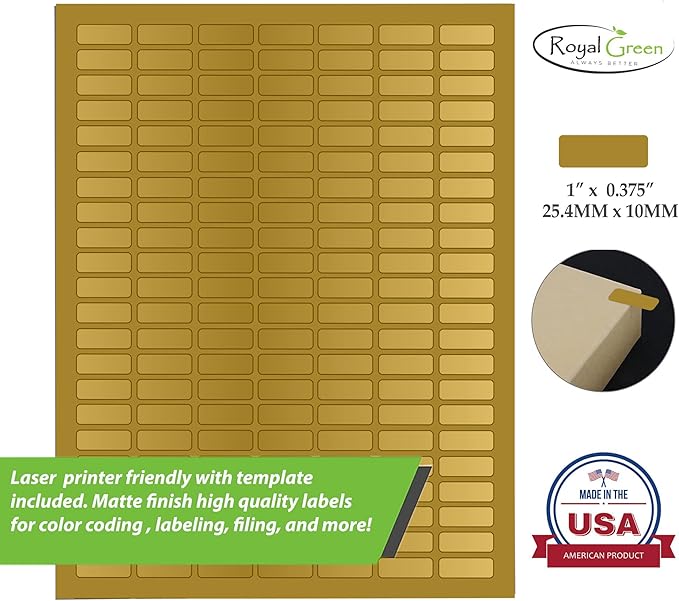 Sticker Label Sheets Bulk Printable Paper Labels in Metallic Silver 1 inch x 0.375 inch - 1540 Pack, 10 Sticker Sheets for Laser Printing with Template Included by Royal Green