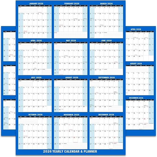 Wall Calendar 2026 Large Wet & Dry Erase with Dry-Erase Markers, Yearly Planner for School Office & Home, Horizontal & Vertical Layouts, Rolled Packaging (Lavender) (Blue-24" x 36")