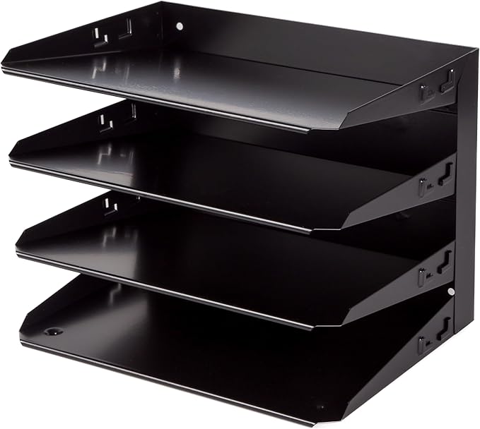 Huron Desktop Horizontal 4-Slot File Binder Organizer Storage Letter Tray, Black Commercial Grade Steel