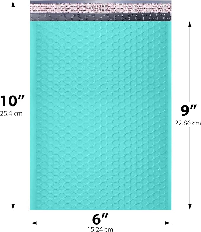 Teal Small Poly Bubble Mailers 6x10 inch #0 | Self Seal Padded Envelopes | Cushioned Bubble Mailer | Usable Size 6x9 | WaterProof | Lightweight mailing Shipping Bags | 250 Pack Bulk