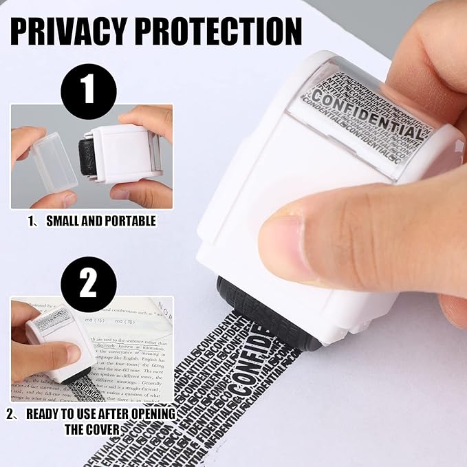 Nezyo 2 Pack Identity Protection Roller Stamp Identity Theft, Confidential, Privacy Roller Stamp Information Blocker and 4 Pack Refill Ink for ID Account Data Address Security(White)
