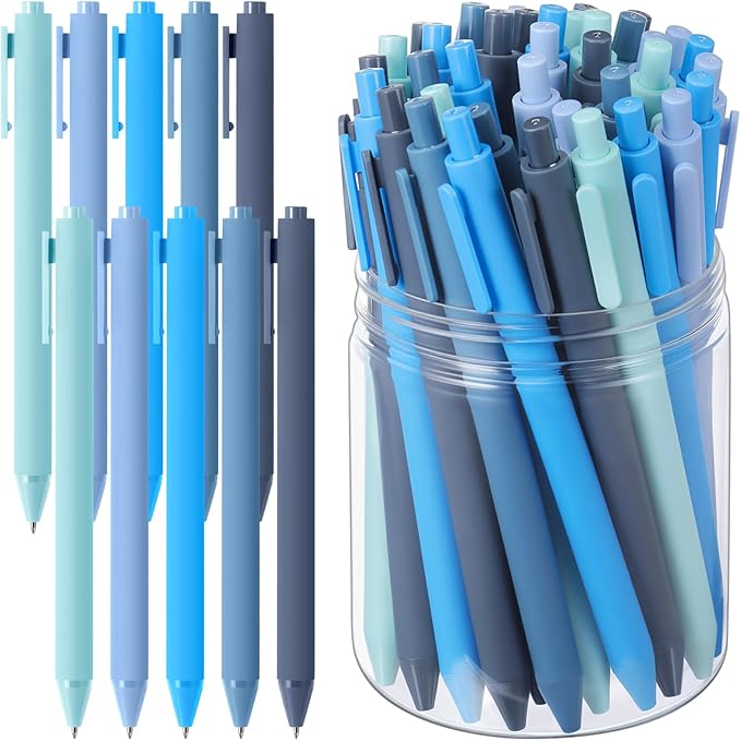 Crtiin 100 Pcs Gel Ink Pens Bulk, Black Ink 0.5mm Fine Point Retractable Pen Smooth Writing Office School Supplies for Teacher Server Operation Christmas Charity Donation Thanksgiving (Blue Series)