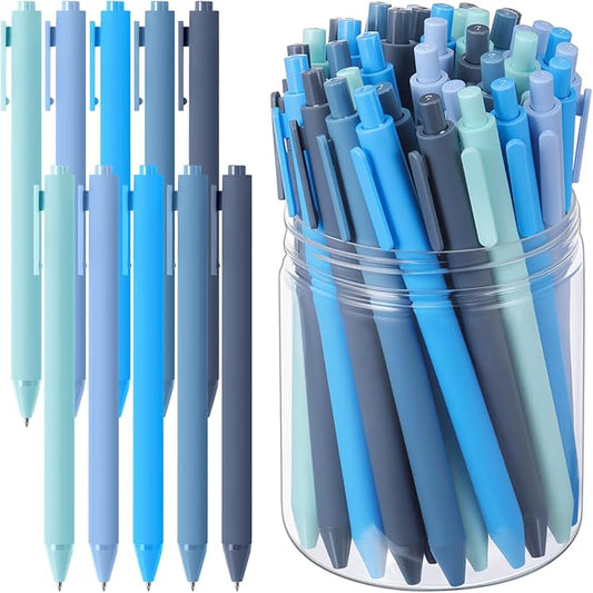 Crtiin 100 Pcs Gel Ink Pens Bulk, Black Ink 0.5mm Fine Point Retractable Pen Smooth Writing Office School Supplies for Teacher Server Operation Christmas Charity Donation Thanksgiving (Blue Series)