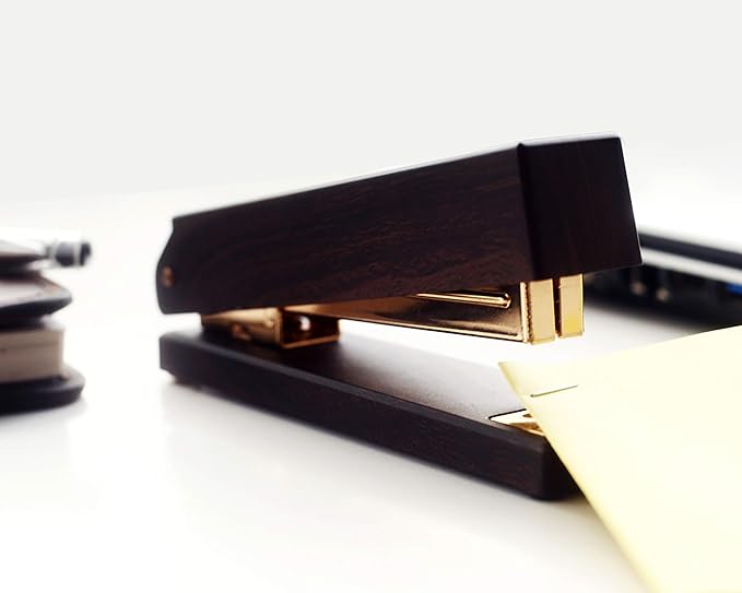 Woodgrain Black Stapler, Marbled Woodgrain Stapler, Elegant and Gorgeous Modern Accessory for Stylish desks in School, Home or Business - Rose Gold