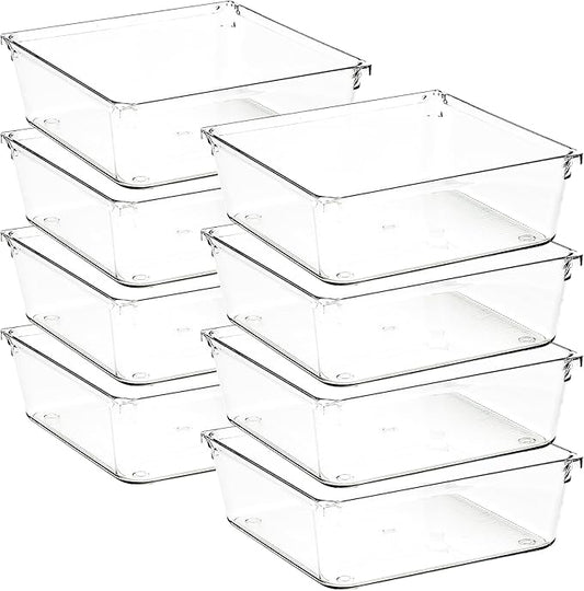 8 Pack Drawer Organizer - 6" X 6" Clear Acrylic Storage Bins with Non-Slip Pads, Versatile Desk Tray for Makeup, Jewelry, Kitchen, Bathroom, and Office Organization