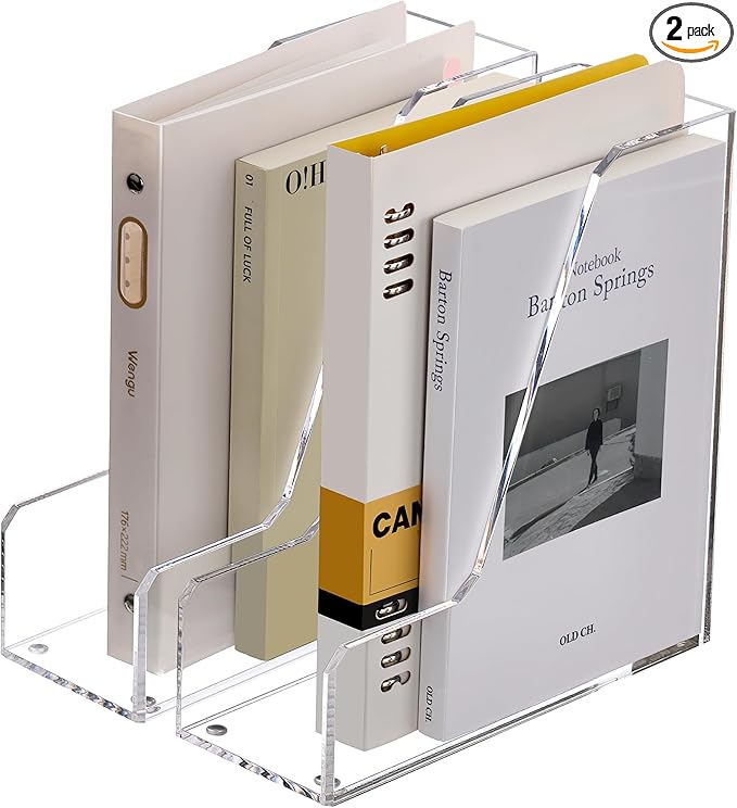 SANRUI Acrylic File Organizer, Clear Desk Organizer and Storage Bins Holding for Folders, Binders, Notebooks, Envelopes, Multi-purpose Magazine File Organizer for Home Office, 2 Pack