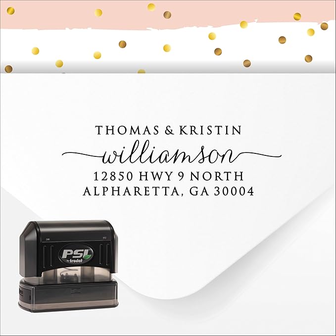 Self Inking Return Address Stamp - Custom 4 Line Personalized Address Stamp for Envelopes, Wedding Invitations, Business, Mailing Labels, Black Ink (Calligraphy Script)