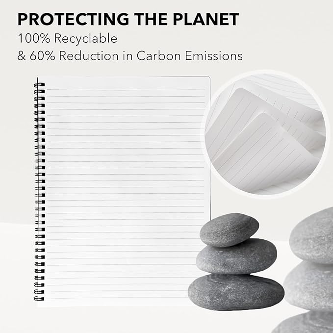 8.5x11 Inch Waterproof Notebook, Write in the Rain Notebook - Reusable Waterproof Spiral Notepad for Study Notes, Outdoor Hiking, Travel Logs, and Lab Data Logging, Spiral Bound Stone Paper