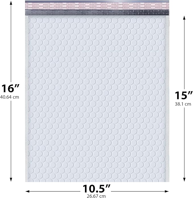 White 10.5x16 Inch Large Poly Bubble Mailers #5 | Padded Envelopes with Self Seal | Air Lined Cushioned Bubble Mailer | Usable Size 10.5x15 | 200 Pack Bulk | Lightweight shipping Bags