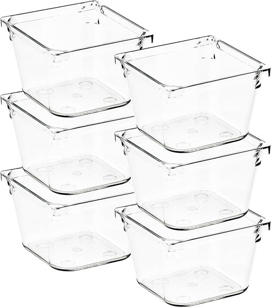 6 Pack Drawer Organizer - 3" X 3" Clear Acrylic Storage Bins with Non-Slip Pads, Versatile Desk Tray for Makeup, Jewelry, Kitchen, Bathroom, and Office Organization