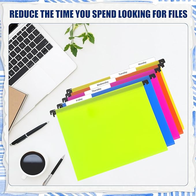 50 Pcs 3 1/2 Inch Hanging File Folder Tabs - Plastic Insertable Tabs for Folders and Inserts - Clear File Organizer for Back to School, Office Room