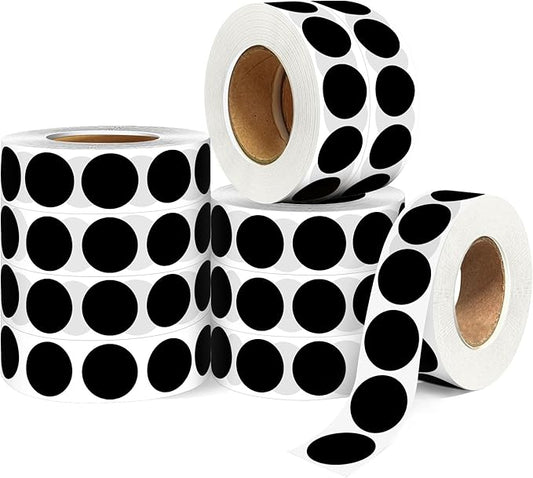 ‎‎WANSTE 10Rolls 10000PCS 0.75 Inch Small Black Sticky Tags, Permanent Sticky Dot Color Code Labels in Dispenser Box,Circle Blank Labels Total for Documents, Inventory,Calendars, CDs,Garage Sales