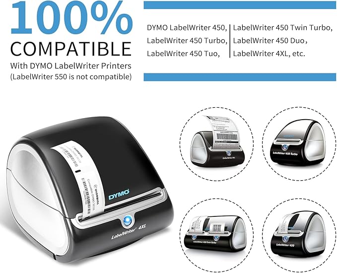 30336 Labels Compatible with Dymo LW 1" x 2-1/8" Multi-Purpose Address & Barcode for Label Writer 450 Turbo, 450, 4XL Desktop Printers, 25mm x 54mm, 4 Rolls - 500 Labels/Roll
