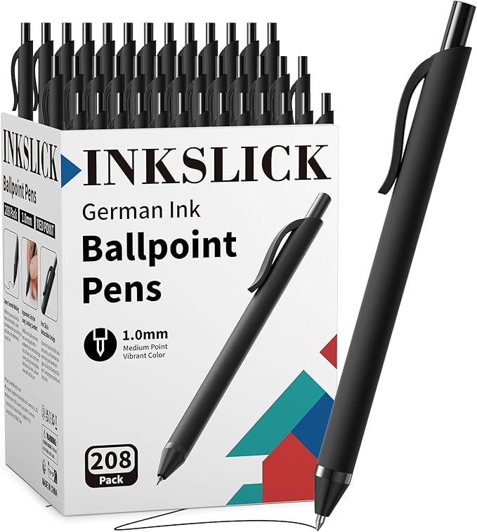 208 Pack Black Pens - Bulk Pens, Medium Point Ballpoint Pens, Smooth Ink, 1.0MM Retractable Click Pen for Waitress, Server, Office Black Ink