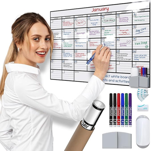 Small Dry Erase Calendar for Wall, 17x26, Small Wall Calendar Dry Erase, White Board for Office, Home & School, Erasable Whiteboard, Monthly Undated Reusable White Board Planner