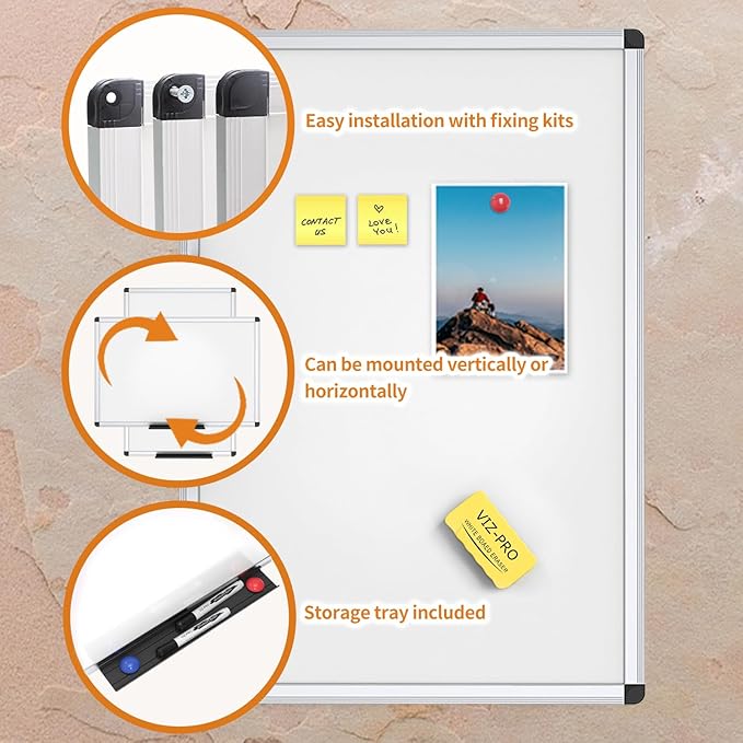 VIZ-PRO Magnetic Whiteboard/Dry Erase Board, 18 X 12 Inches, Includes 1 Eraser & 2 Markers & 4 Magnets