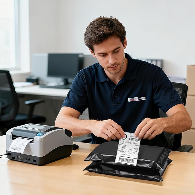 Metronic Poly mailers 14.5x19'' 100pcs with 4x6 Thermal Labels 100 Labels, Strong Adhensive Shipping Bags for Clothing,Waterproof Shipping Envelopes Mailing Bags for Small Business,Black