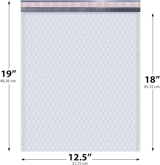 White 12.5x19.5 Inch Large Poly Bubble Mailers #6 | Padded Envelopes with Self Seal | Air Lined Cushioned Bubble Mailer | Usable Size 12.5x15 | 50 Pack Bulk | Lightweight shipping Bags | Made in USA