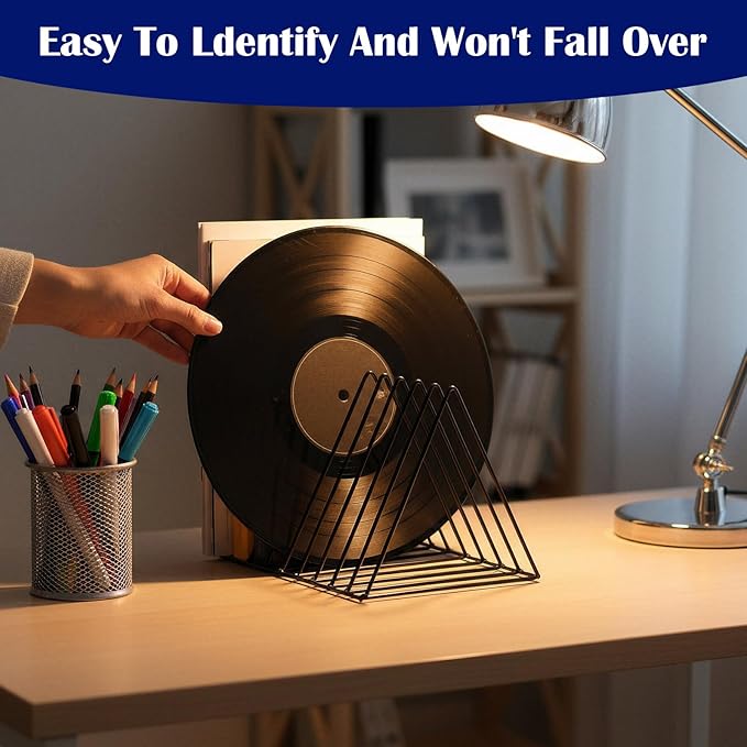 6 Pack Metal Triangle File Holder Black Vinyl Record Holder Magazine Rack Multifunction Desktop Organizer for Home Office Decor