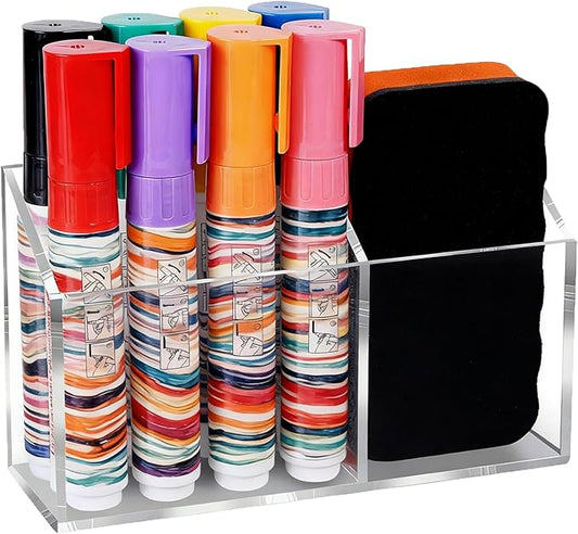 Ameceres Magnetic Pen Holder Classroom Organization Acrylic Marker Holder for Whiteboard Refrigerator Locker Accessories Pencil Dry Erase Marker Basket (2 Compartments * 1)