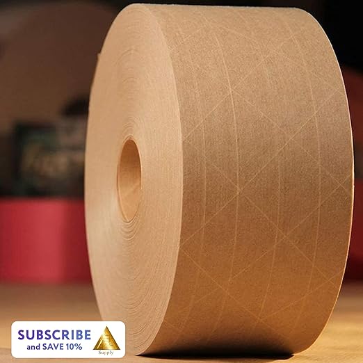 APQ Pack of 6 Reinforced Water Activated Tapes 3" x 500'. Gummed Tape for Corrugated Cartons. Kraft Box Tape with Permanent Adhesion. Paper Tape for Packaging, Shipping, Mailing, Moving.