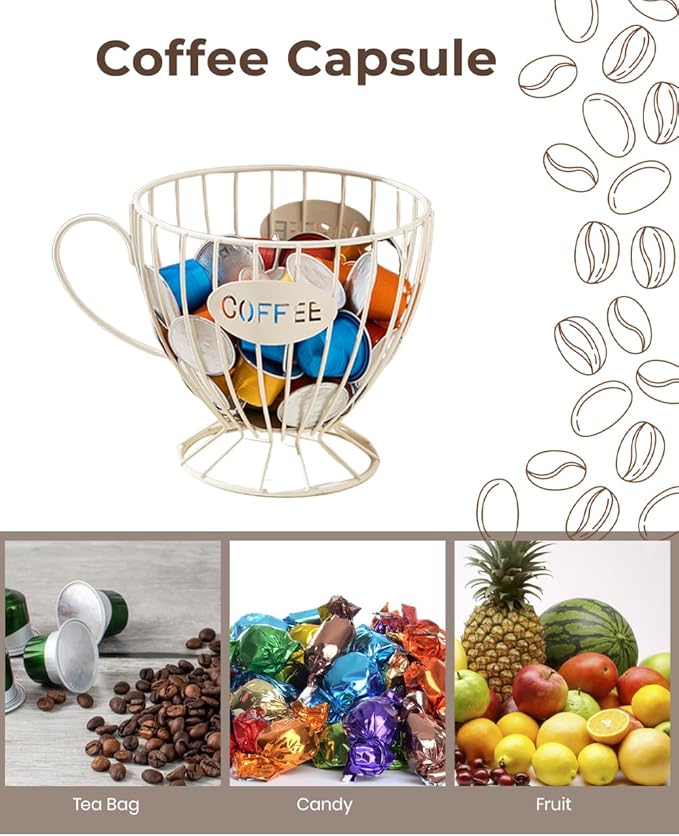 Coffee Pod Holder Large Capacity Coffee Pod Storage Metal Kitchen Countertop Organizer for Home Office White