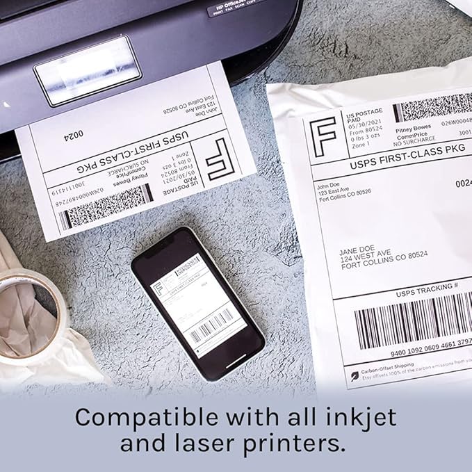 Premium Label Supply White Sticker Full Sheet Shipping Labels – 8.5" x 11" – Laser/Inkjet Compatible – (1 per Sheet), 500 Sheets - Letter Size