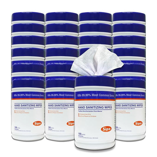 SIPA Hand Sanitizing Wipes 100 WIPES/CANISTER, Soft Textured Wipes, Fresh Scented, (24 CANISTERS)