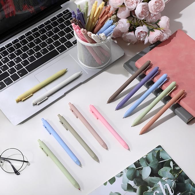 Crtiin 50 Pcs Gel Ink Pens Bulk, Black Ink 0.5mm Fine Point Retractable Pen Smooth Writing Office School Supplies for Teacher Server Operation Christmas Charity Donation Thanksgiving (Pastel Colors)