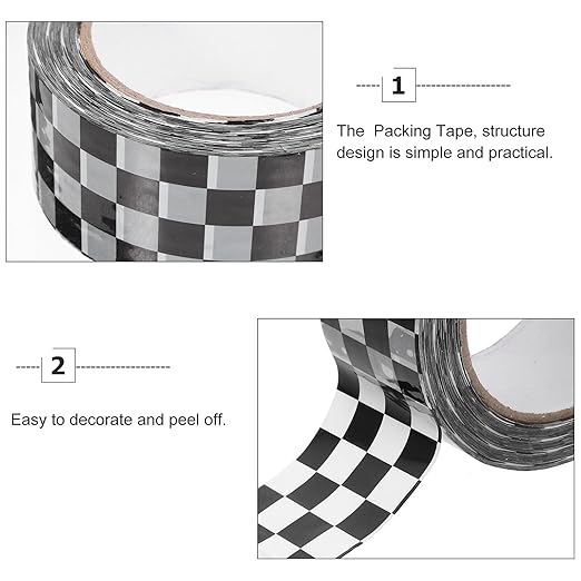 GALPADA Black White Checkered Packing Tape BOPP Strong Adhesive Sealing Tape for Boxes Mailing Packaging DIY Decorative Vintage Style for Shipping and Wrapping